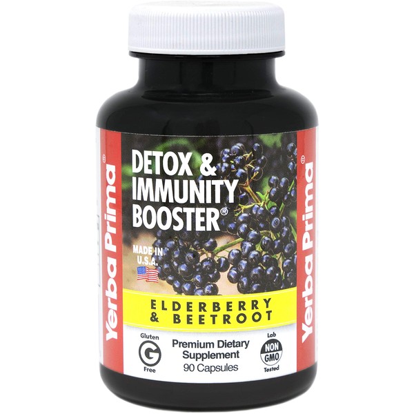 Elderberry & Beetroot Caps - Detox & Immunity Booster - 90 Capsules - by Yerba Prima - Natural Immune Support Supplement - Gluten Free, Non-GMO, Vegan