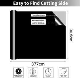 Bocguy Plotter Film Textile Rolls, 30.5 cm x 377 cm Heat Transfer Vinyl Flex Film Rolls with Plotter Tool, Plotter Vinyl Film for Iron Hot Press, T-Shirts & More Fabrics (Black)