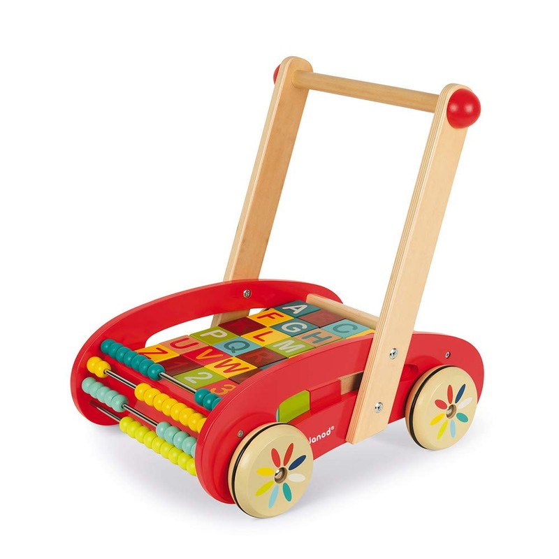 Janod Wooden ABC Buggy Cart with 30 Blocks - Ages