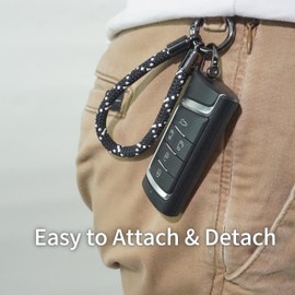 Little Fire Craft Car Keychain Zinc Alloy Keyring Detachable Key Chain for Women and Men Soft Rope Lanyard Car Key Fob Holder - White on Black