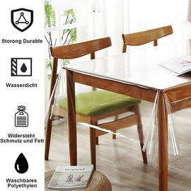 Yuragim Transparent table film, 0.13 mm, outdoor tablecloth, 100 x 160 cm, table protector, transparent tablecloth, washable PVC plastic tablecloths, film, table protector