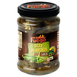 Fuego - Diced Jalapeños | Green Pepper Pods in Cubes | Spicy Topping for TexMex Kitchen | 125 g (Drip Weight) in Glass