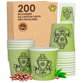 CuzcoGreenCUP 200 Paper Coffee Cups 65ml Eco Friendly Biodegradable Disposable Cups Small Takeaway Hot Drinks