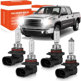 OQSNCV Fit for GMC Sierra 1500 2500 3500 HD 1999-2006 Halogen Headlight Bulbs, 9005 High Beam + 9006 Low Beam Headlamp Replacement Bulbs Kit, Pack of 4