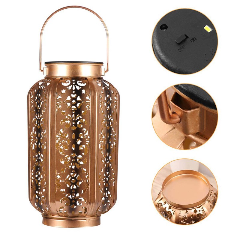 LED Solar Lantern Waterproof Hanging Metal Lamps Small Hexagonal Lantern