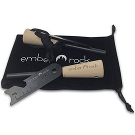 Ember Rock Survival Fire Steel 2PCS Premium Magnesium Ferrocium Rod Firesteel - Includes Flint Striker Multi Tool & Chunky Wooden Handle for Superior Grip Essential Fire Starter Camping Survival Kit