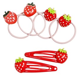 Girls Hair Clipsand Hair Ties 6 Piece Set, Sweet Fruit Design, Cute Strawberry Accessories for Girls, Toddlers, Kids and Teens