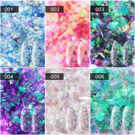 Mermaid Nail Sequins Holographic Glitters Chunky Iridescent Flakes Colorful Fluorescent Glass Paper Iridescent Flakes Sticker for Face Eyes Body Hair Nail Art Decoration (18 Boxes)
