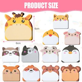 OFFCUP Cartoon Animal Sticky Notes, 24 Pack 12 Styles Cute Sticky Notes Set, Sticky Notes for Party Bags Cartoon Message Note for School Office Memo Pupils Children Gifts Party Bags Filler (A)