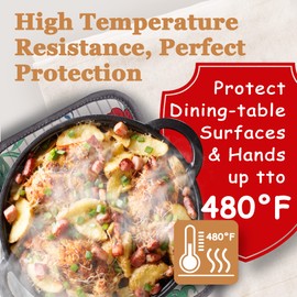 Pot Holders for Kitchen Heat Resistant Cotton Linen with Silicone Non-Slip Texture Thick Terry Lining Set of 2 Flowers and Trojans