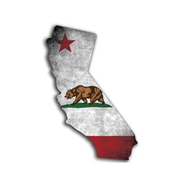Vintage California Shaped Cali Flag Sticker (Distressed Road Trip Travel Fun Vinyl Decal for car Truck and Laptop 4 x 6 inch)