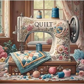 Accompany Wind Sewing Machine Diamond Art Painting Kits for Adults, Flower Diamond Dots Kits for Beginners, 5D DIY Round Full Drill Diamond Gem Art Craft for Home Decor Gift 14x14 inch