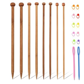 8 Pcs Wooden Knitting Needles, Knitting Needles Set, Huge Knitting Needle for Blanket Scarf and Larger Knitting Project for Handmade Creative DIY Sweater Scarf Woolen Items, with 12Pcs Knitting