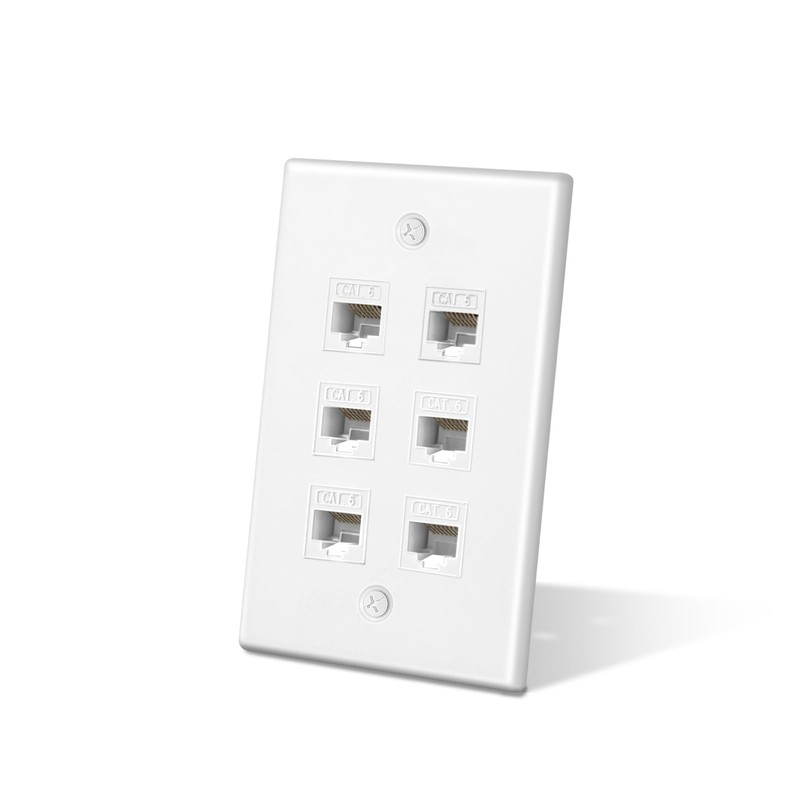 ZoeRax Ethernet Wall Plate Outlet, 6 Port Matte Keystone Wall