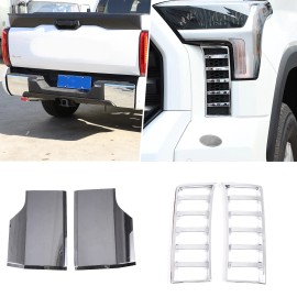 car-attention Chrome Front Fog Light+Rear Bumper Corner Cover Trim For Toyota Tundra 2022 2023