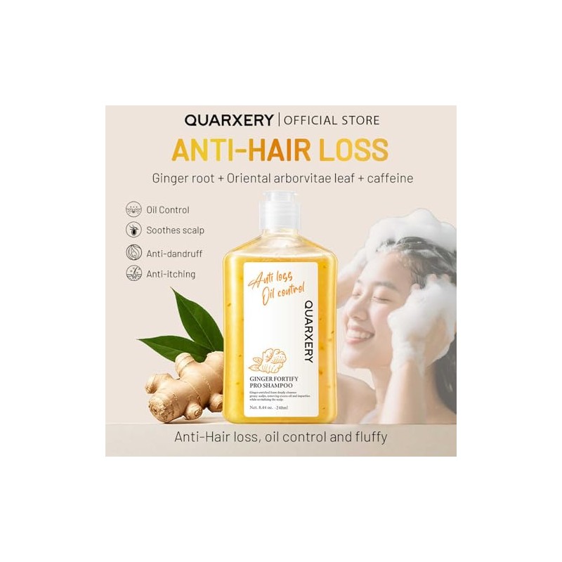 QUARXERY Shampoo Anticaída Ginger Pro Shampoo: y Cabello Graso con