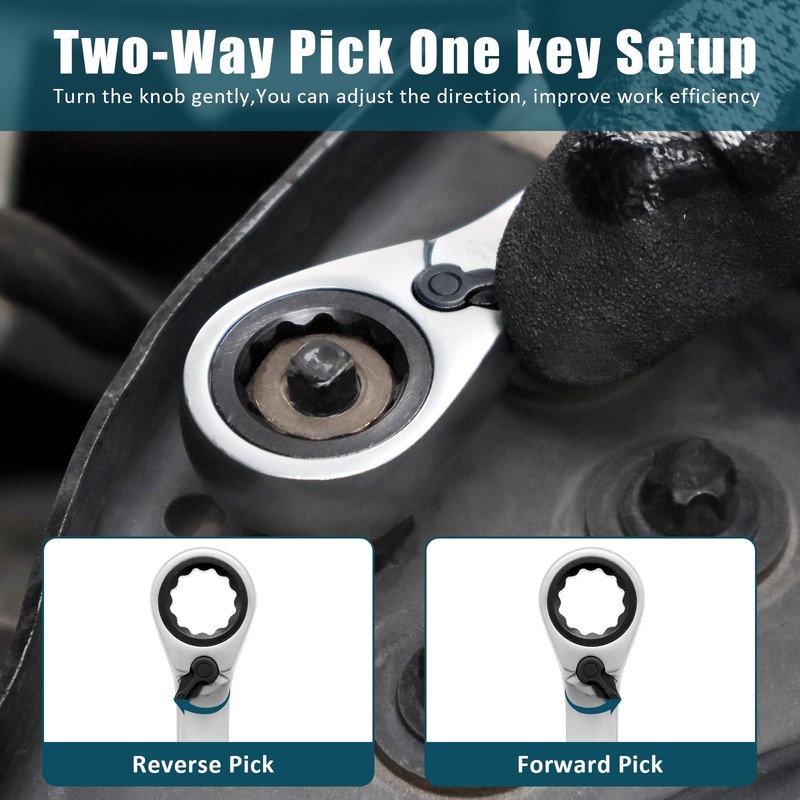 DAKCOS Fixed Head Reversible Ratchet Spanner 19mm Ratcheting Combination Wrench