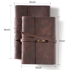 Cleather Leather Journal 5"x 7" Genuine Leather Notebook Journal for Men Women - 200 Line Pages Vintage Leather Bound Journal for Writing Diary Travelling (Brown)