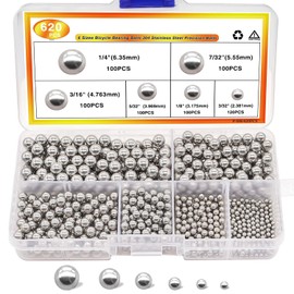 mxuteuk 620 Pcs Bicycle Bearing Balls 6 Sizes 1/4" 7/32" 3/16" 5/32" 1/8" 3/32" 304 Stainless Steel Precision Ball Assortment Kit