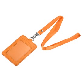 MECCANIXITY Badge Holder 11x7.4cm Vertical PU ID Card Holder with Rivet Detachable Neck Lanyard Orange