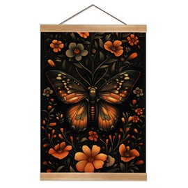 ZTGDA Vintage Hummingbird Wall Art, Floral Canvas Print with Wooden Hanger, Nature Home Decor (Colour-Butterfly02)