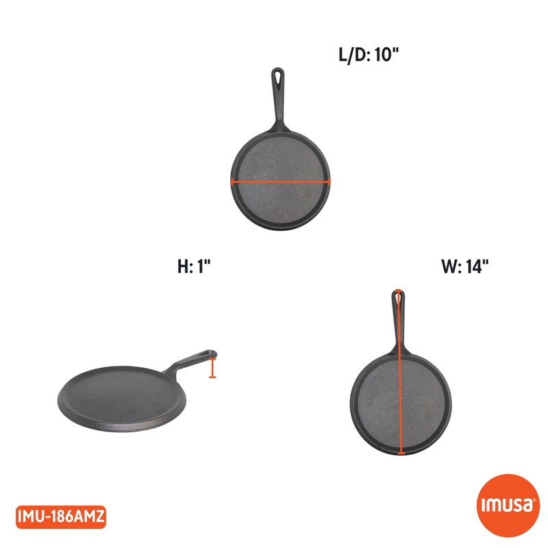 IMUSA 9.5in Preseasoned Cast Iron Comal for Tortillas, Arepas, Quesadillas,