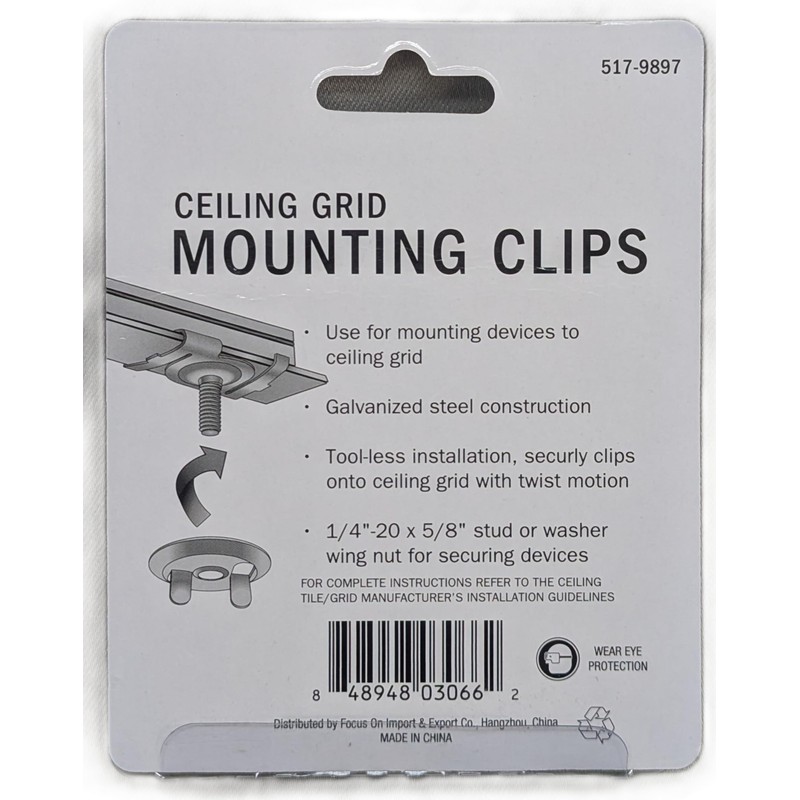 Suspended Ceiling Grid Mounting Clips – 4 Pack for Mounting