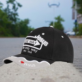 One Way Jesus | Black Christian Hats for Men Womens Baseball Hat | One Size Adjustable Velcro Strap Baseball Cap | Inspirational Dad Hats for Christians