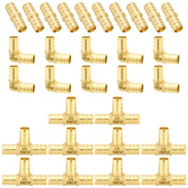 (Znkiok 30 Pack Set,)1/2 Inch Pex Fittings,10 Each 1/2'' Elbow Tee Coupling,1/2" Brass Fittings For Pex B And C Pipe,No Lead Brass,NSF,UPC Certified.