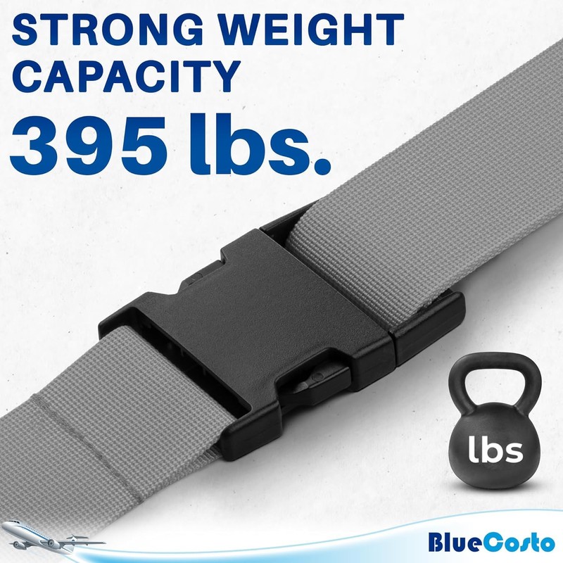 BlueCosto Luggage Straps for Suitcase - Silver, 6.5 ft x