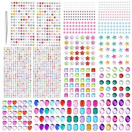 Naler 1786 Piezas Diamantes Autoadhesivas Brillos para Decorar, 14 Hojas Pegatinas Brillantes de Gemas Faciales Brillos para la Cara Maquillaje de Cara o Cabello para Día Festivo, Mejora de Uñas, Decoración de Manualidades