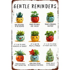 Room Retro Tin Metal Signs Cute Potted Plants Desk Decor therapy office decor office plant decor boho desk accessories aesthetic Mental Health Gentle Reminders Sign 8x12 in