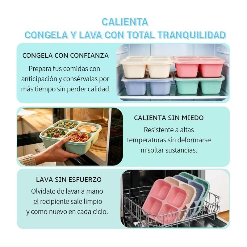 4 Pcs Recipientes para Aperitivos,4 Compartimentos para Almuerzo