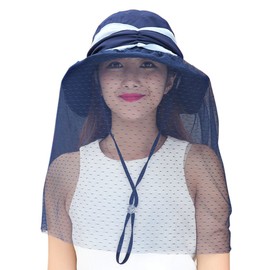 Women's Sun Hats Beach Hat Foldable Bucket Hat with Removable Veil Anti-UV Hat UPF 50+ Fashion Sun Protection Headwear