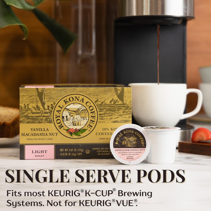 Royal Kona Vanilla Macadamia Flavored, 10% Kona Coffee Blend, Light-Roast