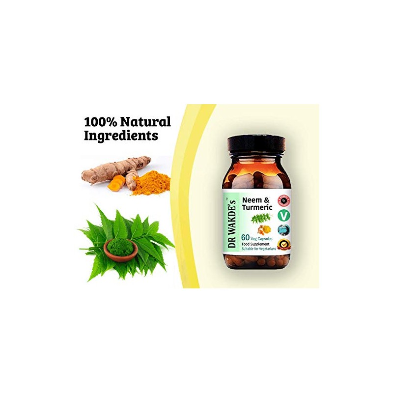 DR WAKDE'S Neem & Turmeric Capsules (60 Veg Caps, Deep