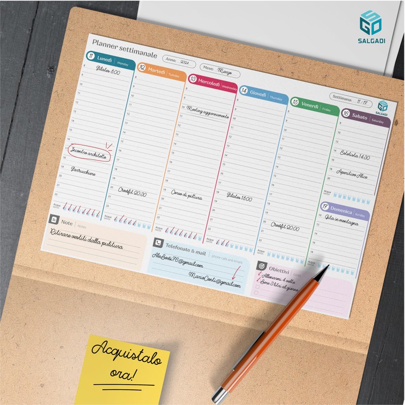 Salgadi Planner Settimanale da Scrivania A4 - Planning da Tavolo