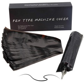 Yugui Large Tattoo Machine Pen Covers Bags - Disposable Tattoo Gun Sleeves 2.4x7" Plastic Grip Bags for Tattoo Pen Machine Supplies 200pcs, Black