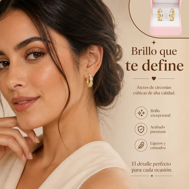 Aretes Arracadas Huggie Baño De Oro 14k Para Mujer Circonita
