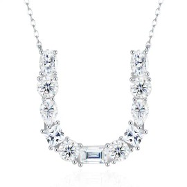 Pass Diamond Tester Letter R Multi Cut VVS Moissanite Necklace 925 Silver Platinum Plated Elegant Fine Jewelry NecklaceColor: Silver, Length: 18inches, Design: U