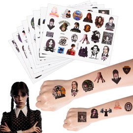 8 Sheets Tattoo Girls Temporary Tattoo Wednesday Children's Birthday Gift Wednesday Decoration Girl Boy Tattoo Skin-Friendly Waterproof Tattoo Sticker Tattoos Friendly