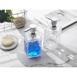 2 Pack Hand Soap Dispenser Set, Clear Acrylic Plastic Liquid Pump Bottles Refillable Lotion Dispenser for Bathroom Decor Kitchen College Dorm (Transparent)