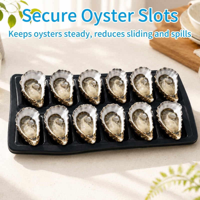 Oyster Tray, 12 Cavities Black Oyster Serving Platter, Stackable Shatterproof