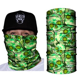 Fast Mask Tubular Face Mask, Tubular Bandana Green Skulls Design, Breathable Fabric, 100% Polyester Microfiber Face Protection with SPF 40 for Men and Women