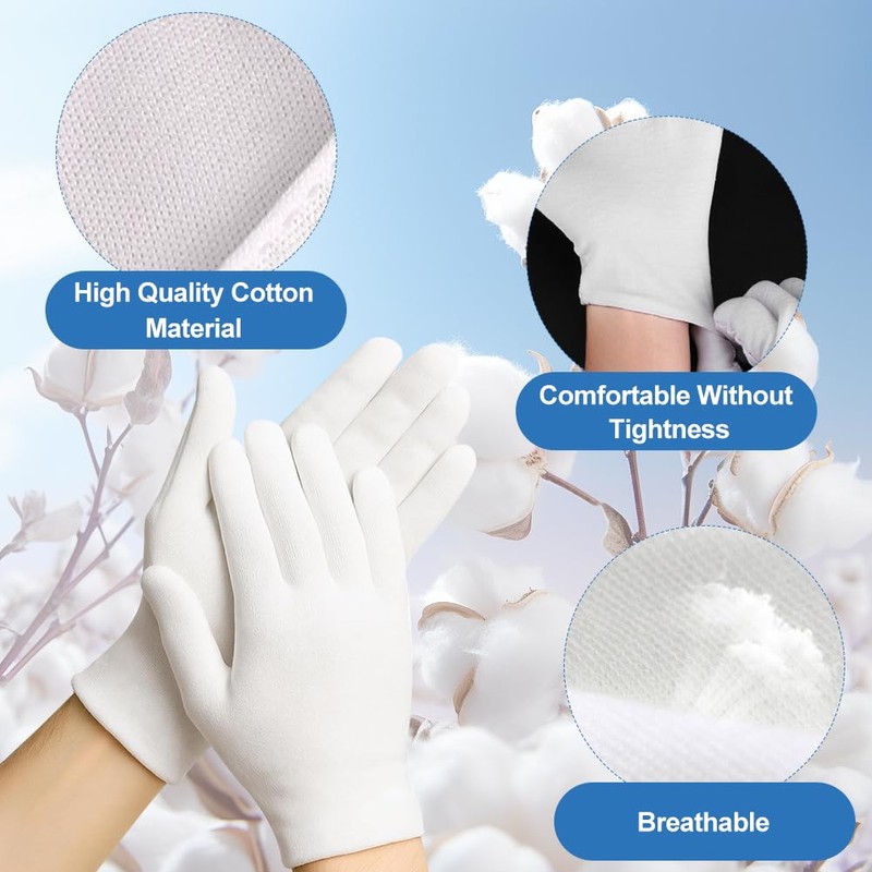 White Gloves Kids, 4 Pairs Washable and Reusable Cotton Moisturizing
