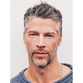 Lishy Men’s Toupee Soft Thin Skin 0.06mm PU 10x8inch Hair Replacement for Men's Hairpiece 100% European Human Hair Pieces for Man 1B Black Color Mixed 30% Grey Hair