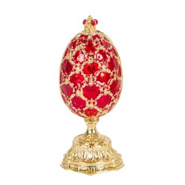 QIFU Hand Painted Enameled Red Easter Egg Style Decorative Hinged Jewelry Trinket Box Unique Gift for Family