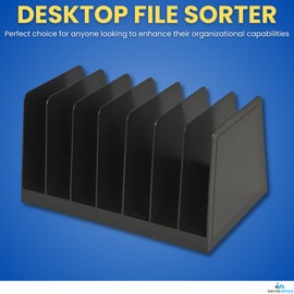 1InTheOffice Desktop File Organizer, File Sorter, File Holder for Desk, 7 Compartments, Vertical, Plastic, Black