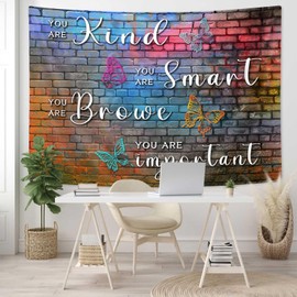 Colorful Brick Wall Prints Tapestry,Hip Hop Disco Graffiti Rainbow Wall Hanging,Inspirational Positive Quotes Aesthetic Decor for Bathroom Living Room Home Dorm Wall Covering,60x40In