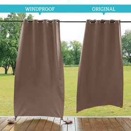 RYB HOME Windproof Outdoor Curtains with Weights Bags, Blackout Waterproof Indoor Outdoor Curtain Draperies for Patio, Entrance, Basement, Gazebo, 52 Inches Wide x 96 Inches Long 2 Panels, Mocha